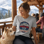 Finnish Lapphund Apres-Ski Club T-Shirt Finnish Lapphund t-shirt worn, lifestyle photo
