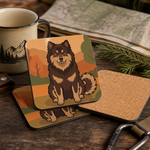 Cork backing and size of the Finnish Lapphund Autumn Portrait Illustration Cork-Back Coaster Finnish Lapphund coaster