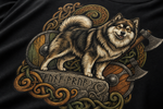 Finnish Lapphund Viking Warrior Runestone T-Shirt design close-up on a Finnish Lapphund t-shirt