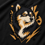 Finnish Lapphund Bold Portrait T-Shirt design close-up on a Finnish Lapphund t-shirt