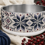 Arctic Berry Knit design detail on a Finnish Lapphund 32oz dog bowl