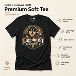 Bella+Canvas 3001 size and fit guide for the Finnish Lapphund Cabin Campfire Badge T-Shirt Finnish Lapphund t-shirt