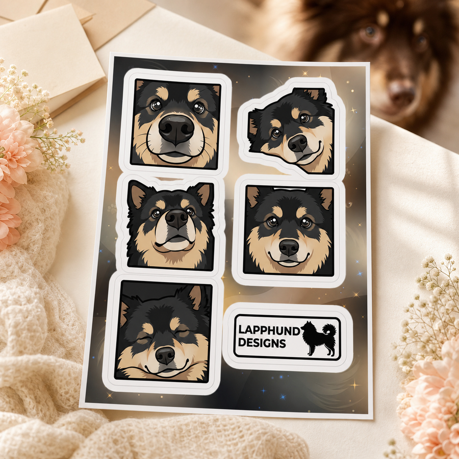 Finnish Lapphund Close-Up Faces Sticker Sheet – Expressive Details, Head Tilts & Sweet Eye Contact Finnish Lapphund sticker sheet