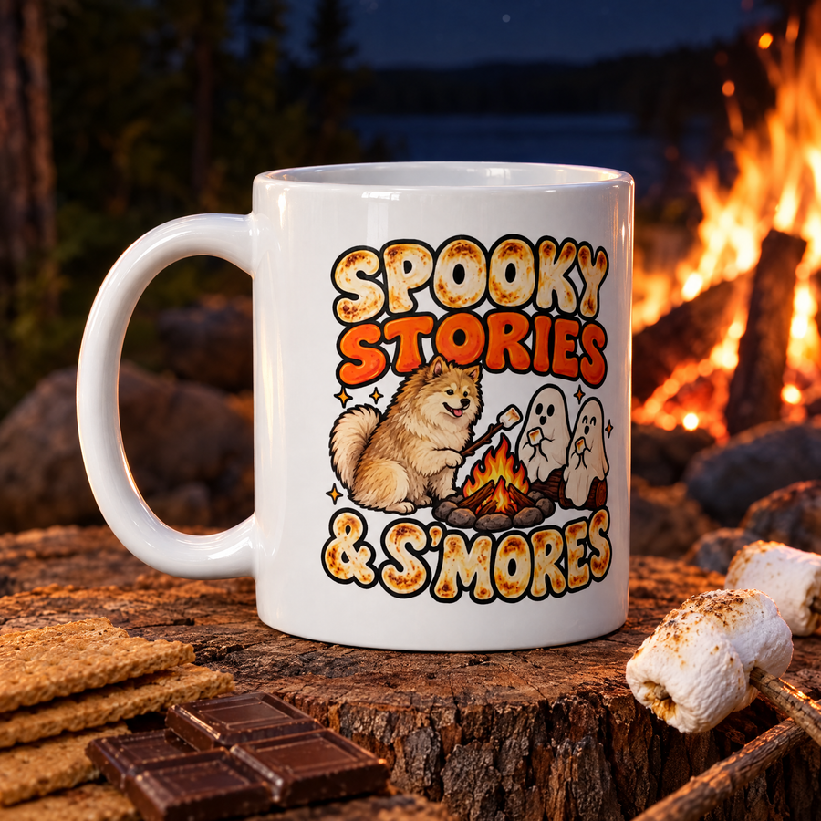 Finnish Lapphund Spooky Stories & S'mores Halloween Mug Finnish Lapphund ceramic mug