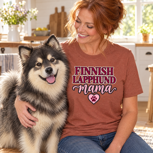 Finnish Lapphund Mama T-Shirt Finnish Lapphund t-shirt worn, lifestyle photo