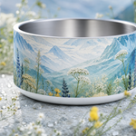 Glacier Meadow design detail on a Finnish Lapphund 32oz dog bowl