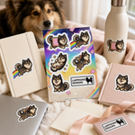 Finnish Lapphund Whimsical Fantasy Sticker Sheet – Dreamy Adventures, Rainbows & Playful Magic Finnish Lapphund stickers applied in real use
