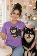 Finnish Lapphund Chibi Starry Sparkle Cute Illustration T-Shirt Finnish Lapphund t-shirt worn, lifestyle photo