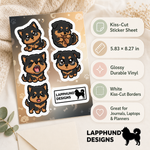 Specs and details for the Finnish Lapphund Puppy Reactions Sticker Sheet – Cute Faces, Big Feelings & Expressions Finnish Lapphund sticker sheet