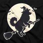 Finnish Lapphund Broomstick Moon Halloween T-Shirt design close-up on a Finnish Lapphund t-shirt