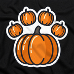 Finnish Lapphund Pumpkin Paw Print Halloween T-Shirt design close-up on a Finnish Lapphund t-shirt