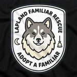 Finnish Lapphund Adopt a Familiar Halloween T-Shirt design close-up on a Finnish Lapphund t-shirt