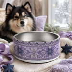 Lilac Frost Knit Finnish Lapphund 32oz dog bowl gift scene