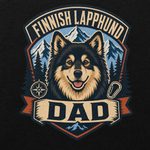 Finnish Lapphund Dad Badge T-Shirt design close-up on a Finnish Lapphund t-shirt