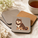 Cork backing and size of the Finnish Lapphund Brown Sitting Illustration Cork-Back Coaster Finnish Lapphund coaster