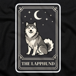 Finnish Lapphund Tarot Card Halloween T-Shirt design close-up on a Finnish Lapphund t-shirt