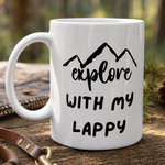 Glossy print detail on the Finnish Lapphund Mug Explore With My Lappy Nordic Gift Finnish Lapphund mug