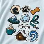 Finnish Lapphund Icon Collage T-Shirt design close-up on a Finnish Lapphund t-shirt