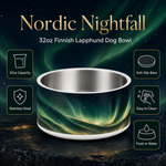 Nordic Nightfall Finnish Lapphund 32oz dog bowl features and specs