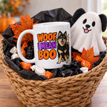 Finnish Lapphund Woof, I Mean Boo Halloween Mug Finnish Lapphund mug in a Halloween gift basket