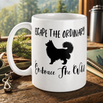 Glossy print detail on the Finnish Lapphund Mug Escape Ordinary Embrace Wild Nordic Gift Finnish Lapphund mug