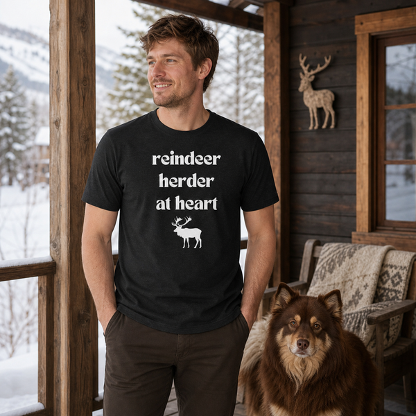 Reindeer Herder at Heart Finnish Lapphund T-Shirt Finnish Lapphund t-shirt worn, lifestyle photo