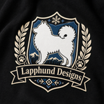 Finnish Lapphund Heraldic Crest T-Shirt design close-up on a Finnish Lapphund t-shirt