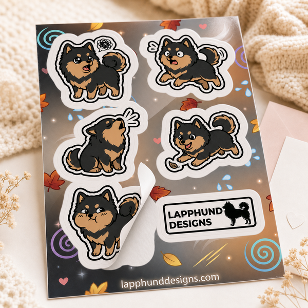 Finnish Lapphund Playful Puppy Sticker Sheet – Energetic Poses, Curiosity & Happy Movement Finnish Lapphund t-shirt worn, lifestyle photo