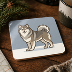 Glossy print detail on the Finnish Lapphund Gray Coat Illustration Cork-Back Coaster Finnish Lapphund coaster