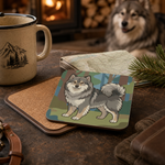 Cork backing and size of the Finnish Lapphund Gray Forest Illustration Cork-Back Coaster Finnish Lapphund coaster