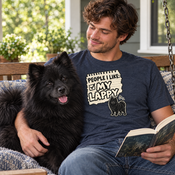 Finnish Lapphund People I Like: My Lappy T-Shirt Finnish Lapphund t-shirt worn, lifestyle photo