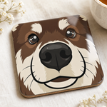 Glossy print detail on the Finnish Lapphund Brown and White Face Cork-Back Coaster Finnish Lapphund coaster