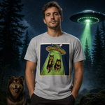 Finnish Lapphund UFO Encounter T-Shirt Finnish Lapphund t-shirt worn, lifestyle photo