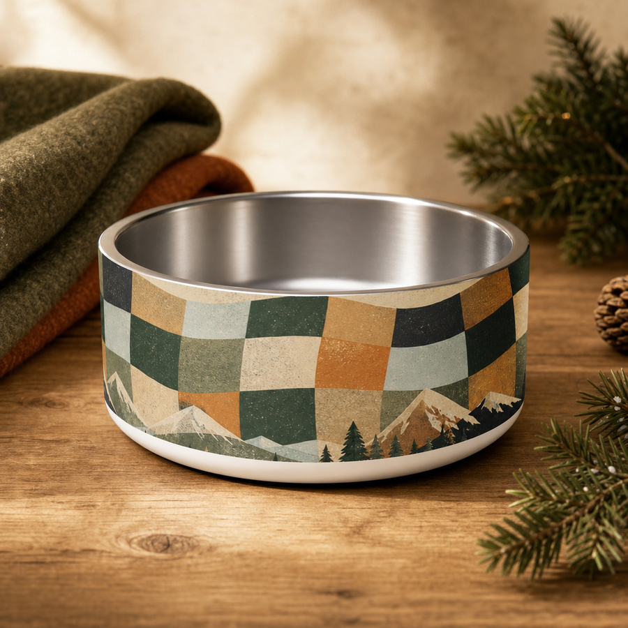 Retro Alpine Checker Finnish Lapphund 32oz dog bowl