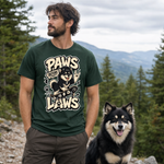Finnish Lapphund Paws Before Laws T-Shirt Finnish Lapphund t-shirt worn, lifestyle photo