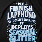 Finnish Lapphund Seasonal Glitter T-Shirt design close-up on a Finnish Lapphund t-shirt