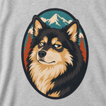 Finnish Lapphund Mountain Portrait T-Shirt design close-up on a Finnish Lapphund t-shirt