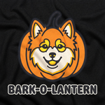 Finnish Lapphund Bark-O-Lantern Halloween T-Shirt design close-up on a Finnish Lapphund t-shirt