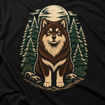 Finnish Lapphund Moonlit Forest T-Shirt design close-up on a Finnish Lapphund t-shirt