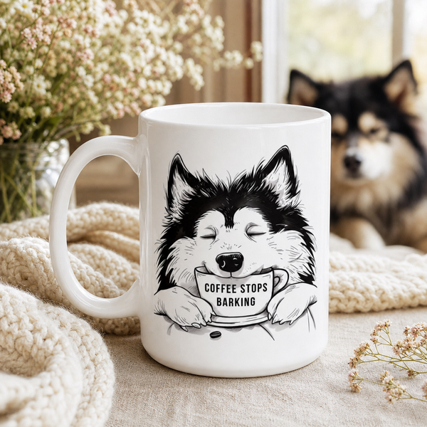 Finnish Lapphund Mug Coffee Stops Barking Nordic Dog Gift Finnish Lapphund ceramic mug