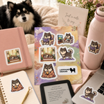 Finnish Lapphund Cozy Home Sticker Sheet – Reading, Relaxing & Cozy Moments Finnish Lapphund stickers applied in real use