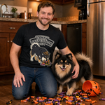 Finnish Lapphund Candy Inspection Dept Halloween T-Shirt Finnish Lapphund t-shirt worn, lifestyle photo