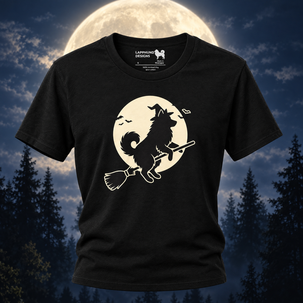 Finnish Lapphund Broomstick Moon Halloween T-Shirt Finnish Lapphund t-shirt