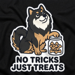 Finnish Lapphund No Tricks Just Treats Halloween T-Shirt design close-up on a Finnish Lapphund t-shirt
