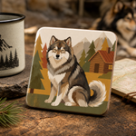 Finnish Lapphund Wolf Sable Cabin Scene Cork-Back Coaster Finnish Lapphund cork-back coaster