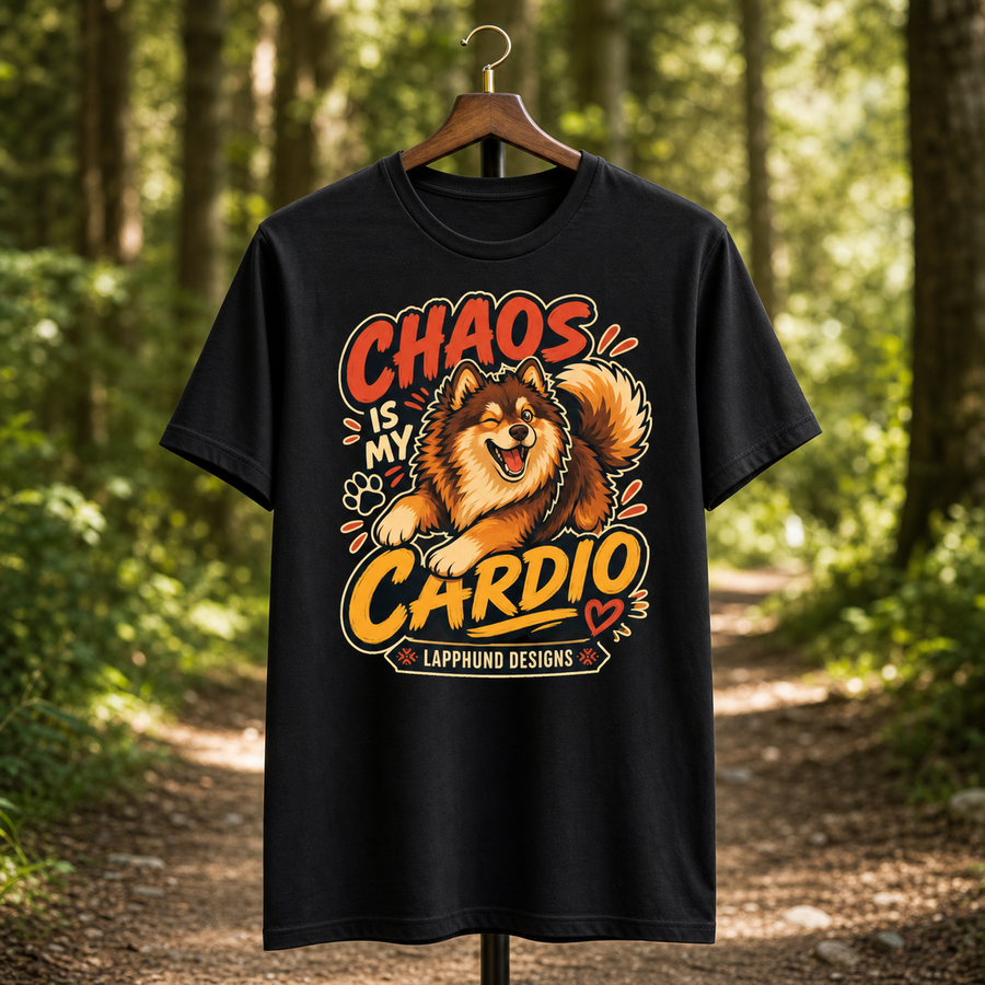 Finnish Lapphund Chaos Is My Cardio T-Shirt Finnish Lapphund t-shirt