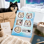 Finnish Lapphund Winter Joy Sticker Sheet – Snowy Smiles, Cozy Curls & Cold-Weather Play Finnish Lapphund sticker sheet as a gift
