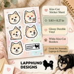 Specs and details for the Finnish Lapphund Puppy Love Sticker Sheet – Sweet Faces, Hearts & Adorable Emotions Finnish Lapphund sticker sheet