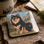 Glossy print detail on the Finnish Lapphund Mountain Meadow Illustration Cork-Back Coaster Finnish Lapphund coaster