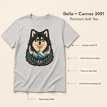 Bella+Canvas 3001 size and fit guide for the Finnish Lapphund Nordic Mountain Crest T-Shirt Finnish Lapphund t-shirt